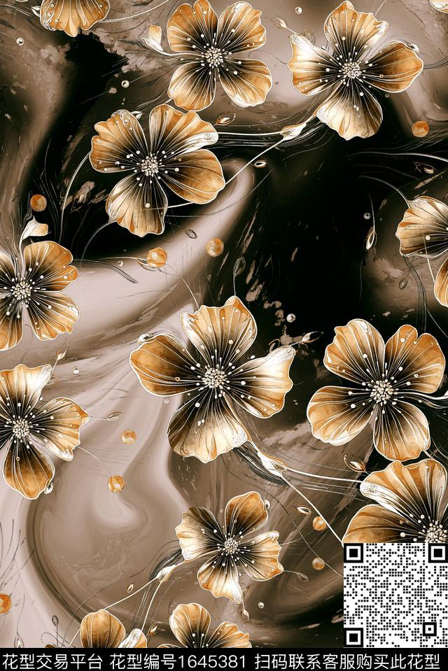 年轻女装满版散花水彩花卉数码印花华亿平台下载（图片编号: 1645381） - 瓦栏（Walan）