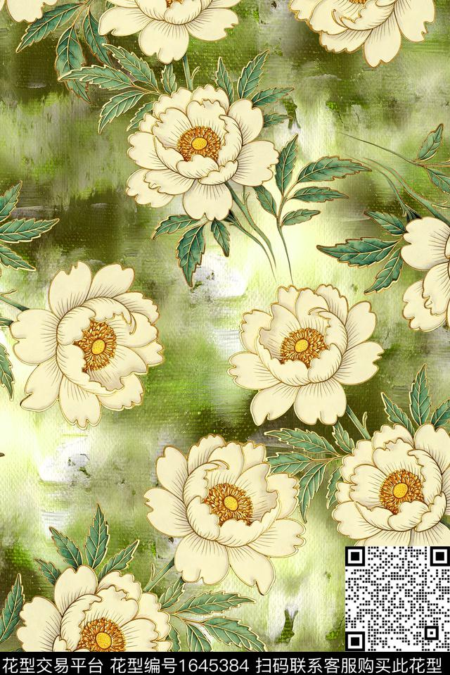年轻女装满版散花水彩花卉数码印花华亿平台下载（图片编号: 1645384） - 瓦栏（Walan）