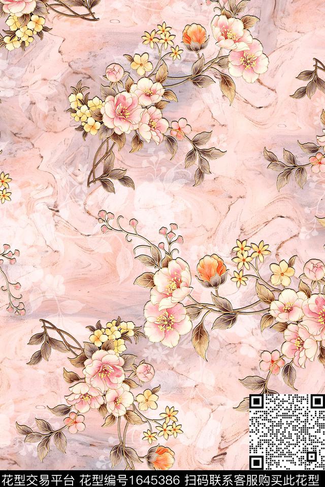 年轻女装满版散花水彩花卉数码印花华亿平台下载（图片编号: 1645386） - 瓦栏（Walan）