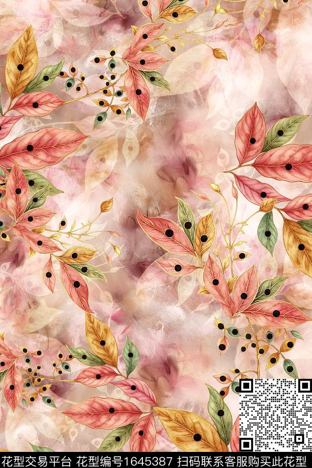 年轻女装满版散花水彩花卉数码印花华亿平台下载（图片编号: 1645387） - 瓦栏（Walan）