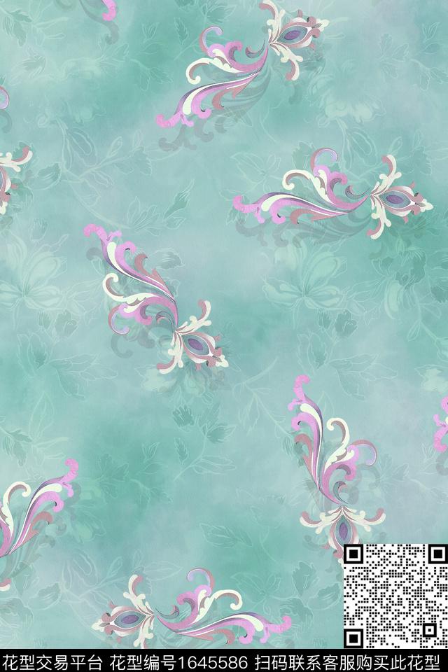中国风旗袍传统纹样数码印花华亿平台下载（图片编号: 1645586） - 瓦栏（Walan）