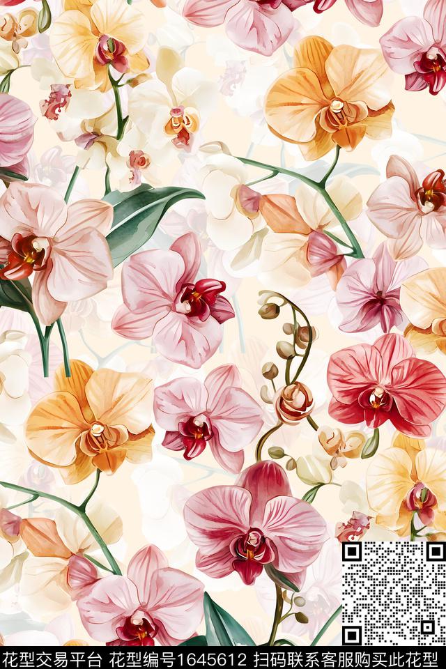 年轻女装真丝花卉数码印花华亿平台下载（图片编号: 1645612） - 瓦栏（Walan）