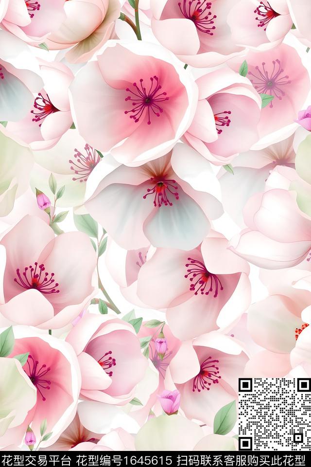 年轻女装真丝花卉数码印花华亿平台下载（图片编号: 1645615） - 瓦栏（Walan）