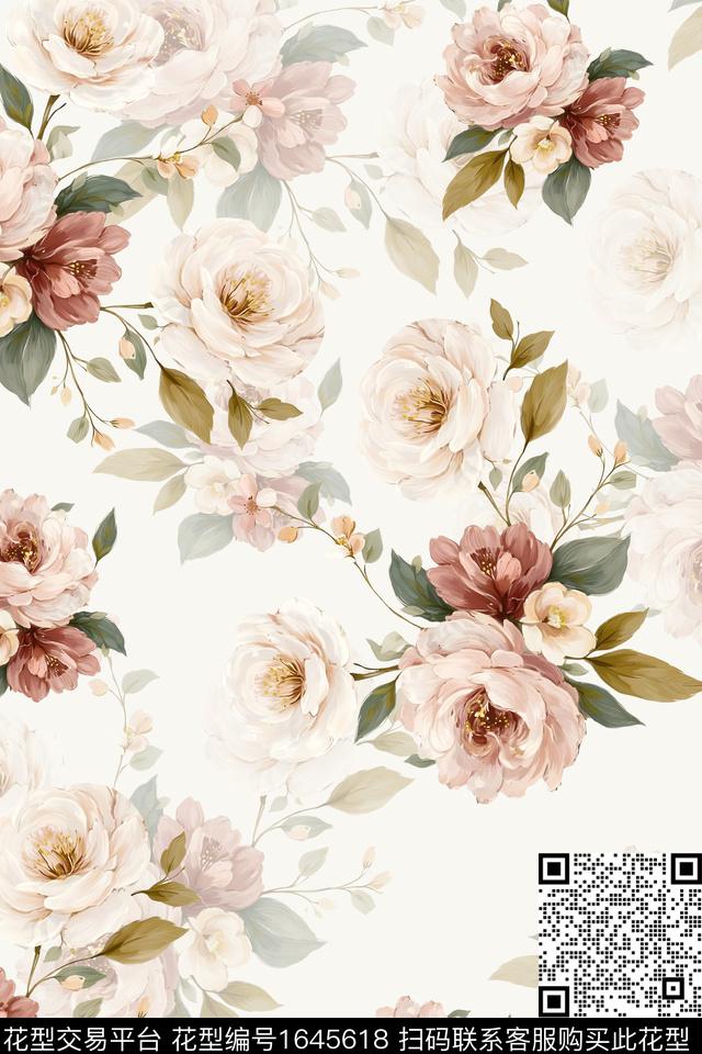 年轻女装小清新花卉数码印花华亿平台下载（图片编号: 1645618） - 瓦栏（Walan）