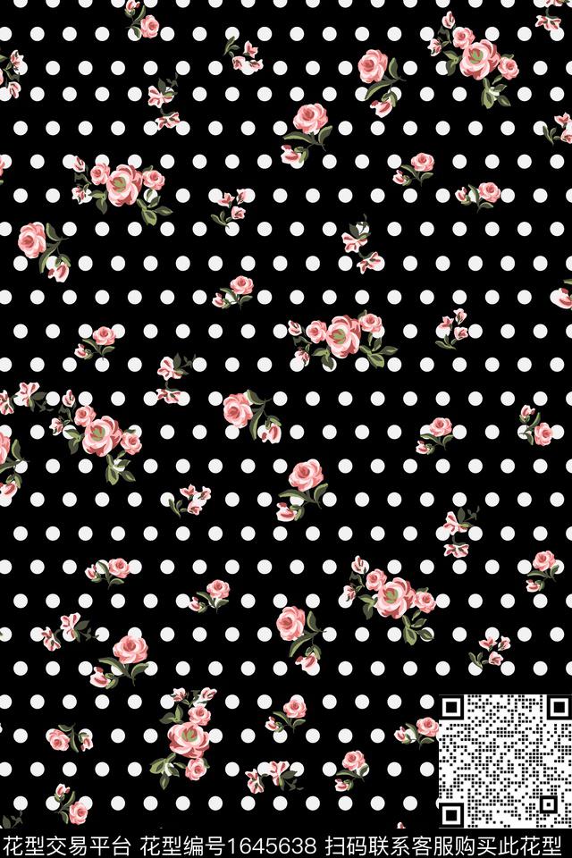 年轻女装黑底花卉真丝数码印花华亿平台下载（图片编号: 1645638） - 瓦栏（Walan）