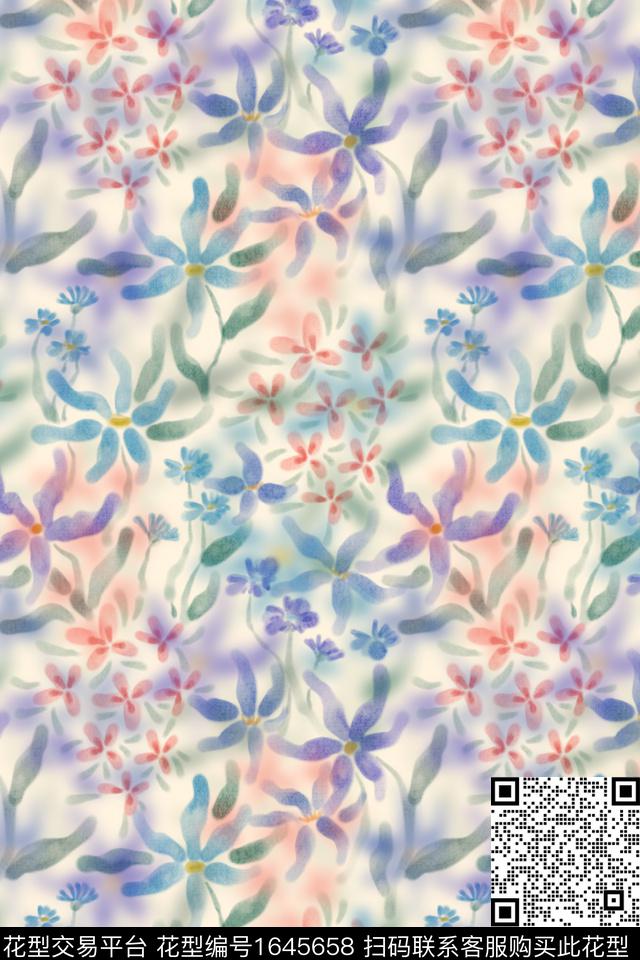 小清新清爽底花卉花卉数码印花华亿平台下载（图片编号: 1645658） - 瓦栏（Walan）