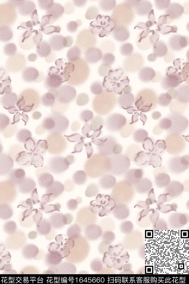 点彩花卉水彩数码印花华亿平台下载（图片编号: 1645660） - 瓦栏（Walan）