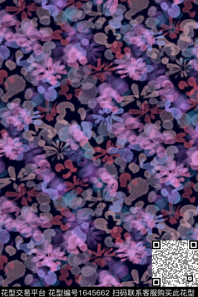 黑底花卉花卉小碎花数码印花华亿平台下载（图片编号: 1645662） - 瓦栏（Walan）