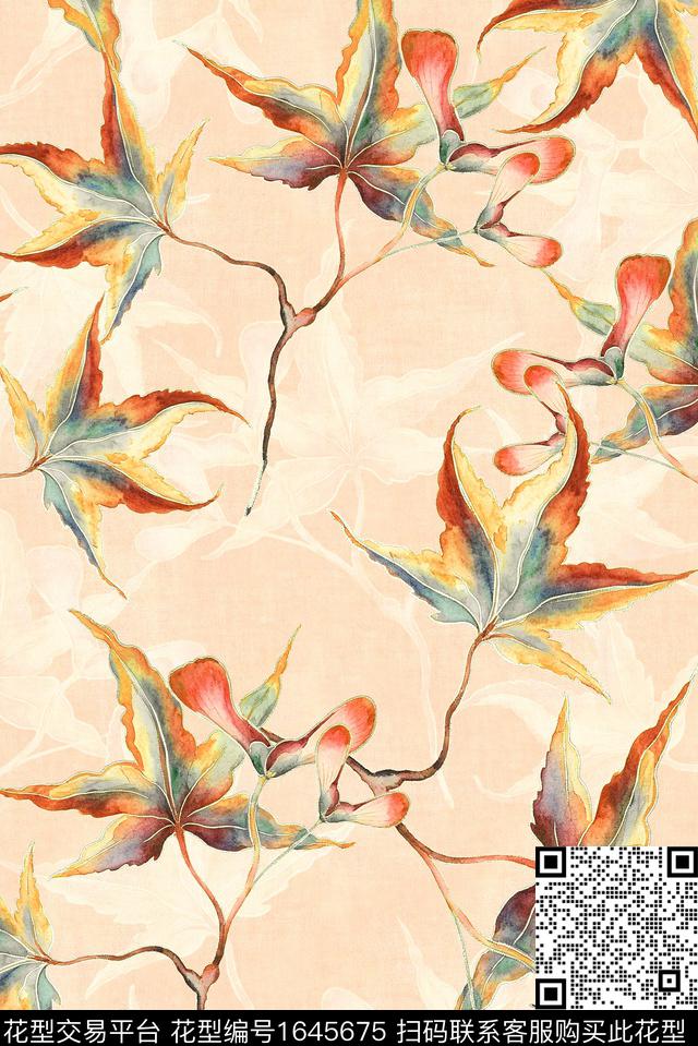年轻女装满版散花水彩花卉数码印花华亿平台下载（图片编号: 1645675） - 瓦栏（Walan）