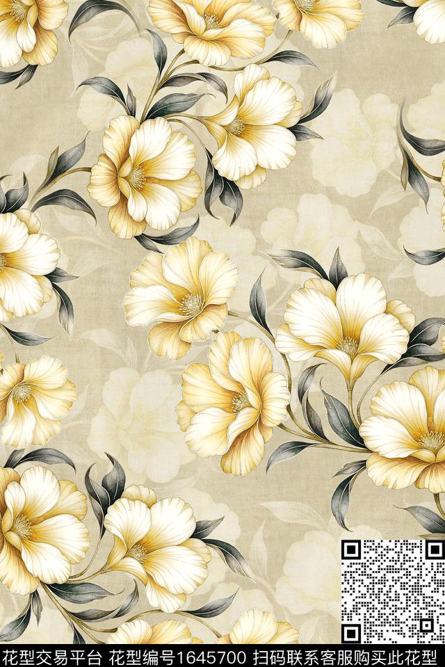 年轻女装满版散花水彩花卉数码印花华亿平台下载（图片编号: 1645700） - 瓦栏（Walan）