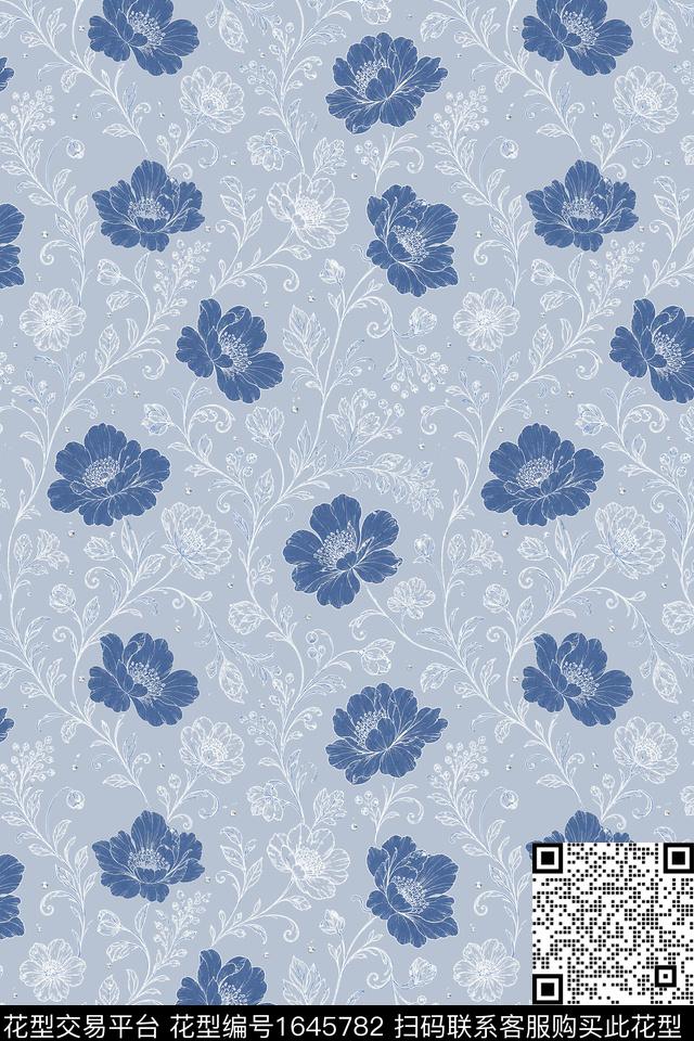 花卉水滴数码印花华亿平台下载（图片编号: 1645782） - 瓦栏（Walan）
