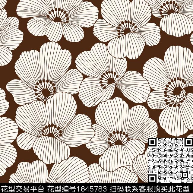 花卉线条画数码印花华亿平台下载（图片编号: 1645783） - 瓦栏（Walan）