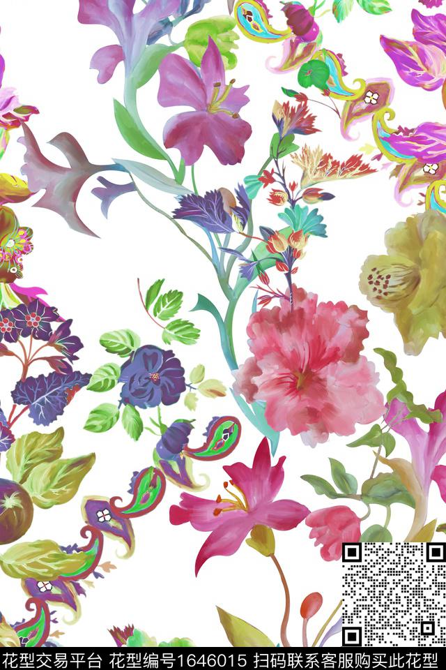 年轻女装真丝花卉数码印花华亿平台下载（图片编号: 1646015） - 瓦栏（Walan）