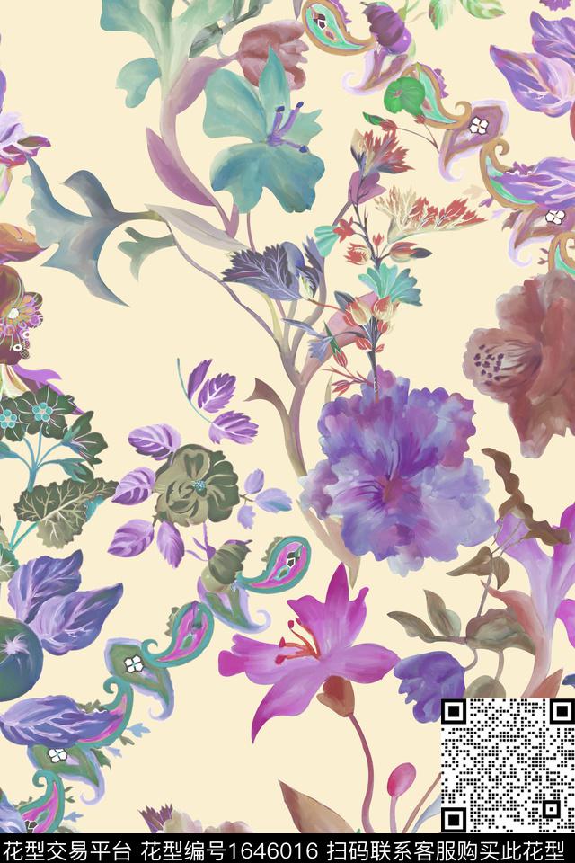 年轻女装真丝花卉数码印花华亿平台下载（图片编号: 1646016） - 瓦栏（Walan）