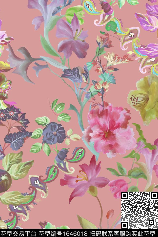 年轻女装真丝花卉数码印花华亿平台下载（图片编号: 1646018） - 瓦栏（Walan）