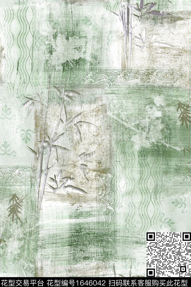 竹子抽象笔触格子数码印花华亿平台下载（图片编号: 1646042） - 瓦栏（Walan）