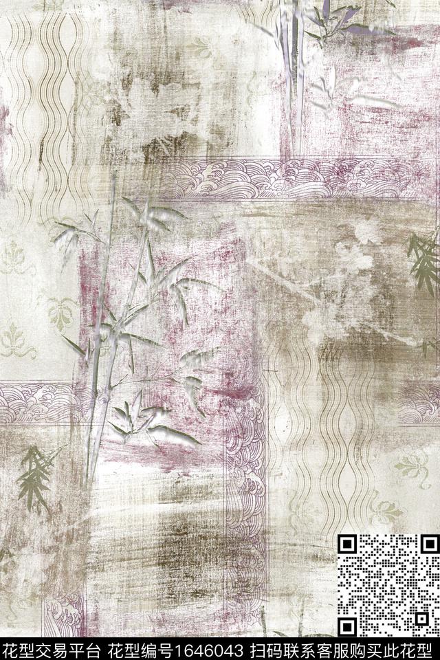 竹子抽象笔触格子数码印花华亿平台下载（图片编号: 1646043） - 瓦栏（Walan）