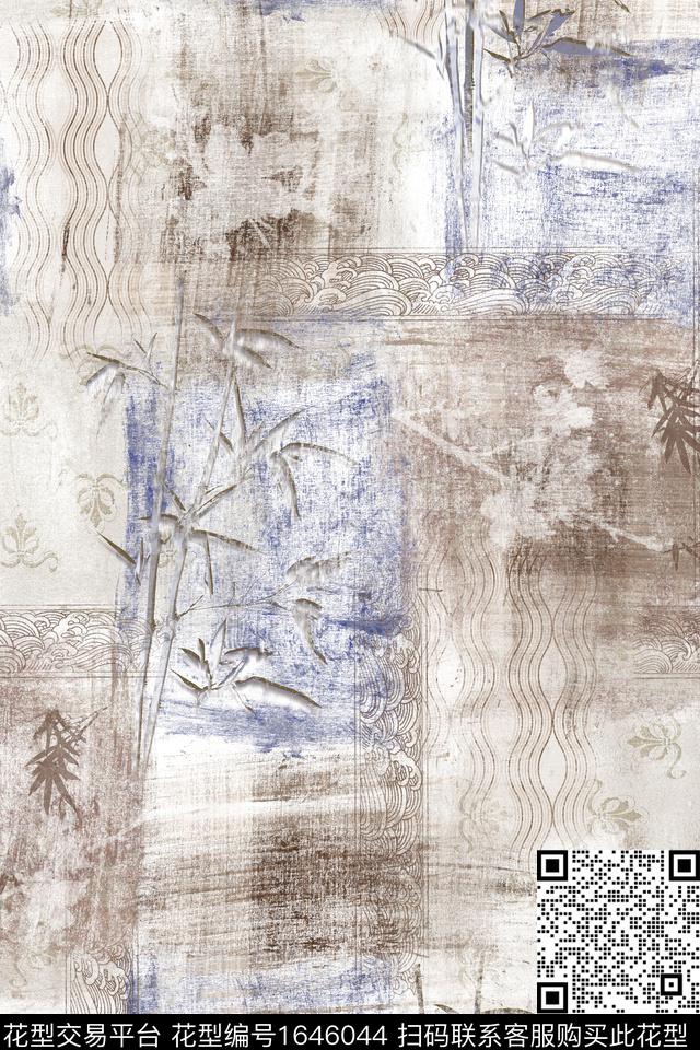 竹子抽象笔触格子数码印花华亿平台下载（图片编号: 1646044） - 瓦栏（Walan）
