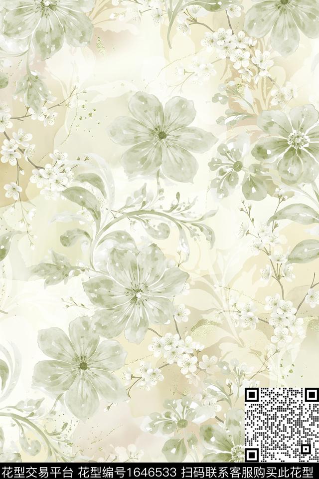 年轻女装真丝花卉数码印花华亿平台下载（图片编号: 1646533） - 瓦栏（Walan）