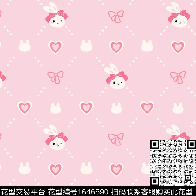 卡通动物兔子可爱数码印花华亿平台下载（图片编号: 1646590） - 瓦栏（Walan）