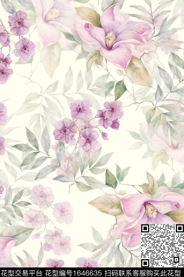 年轻女装真丝花卉数码印花华亿平台下载（图片编号: 1646635） - 瓦栏（Walan）