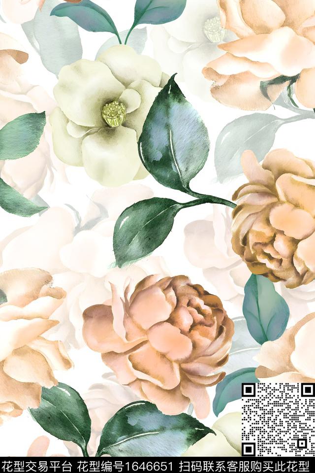 年轻女装真丝花卉数码印花华亿平台下载（图片编号: 1646651） - 瓦栏（Walan）