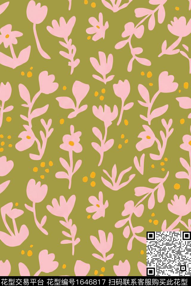 花卉抽象花卉剪影数码印花华亿平台下载（图片编号: 1646817） - 瓦栏（Walan）