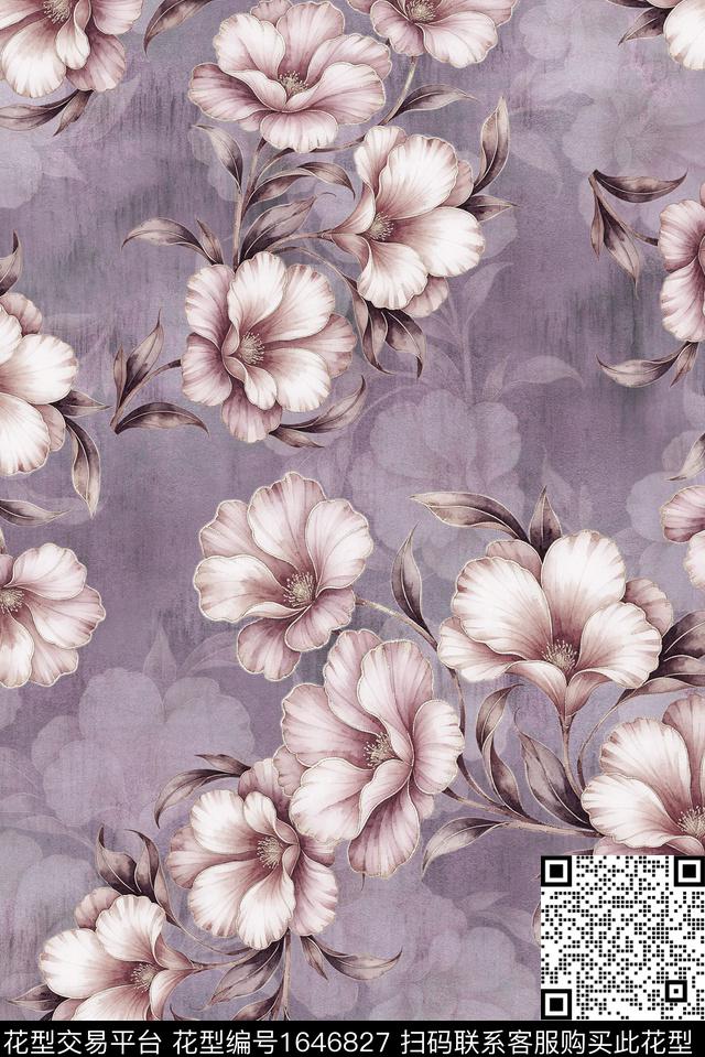 年轻女装满版散花水彩花卉数码印花华亿平台下载（图片编号: 1646827） - 瓦栏（Walan）