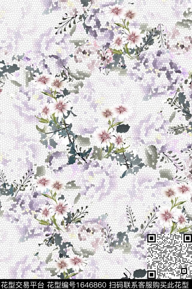 年轻女装满版散花抽象花卉数码印花华亿平台下载（图片编号: 1646860） - 瓦栏（Walan）