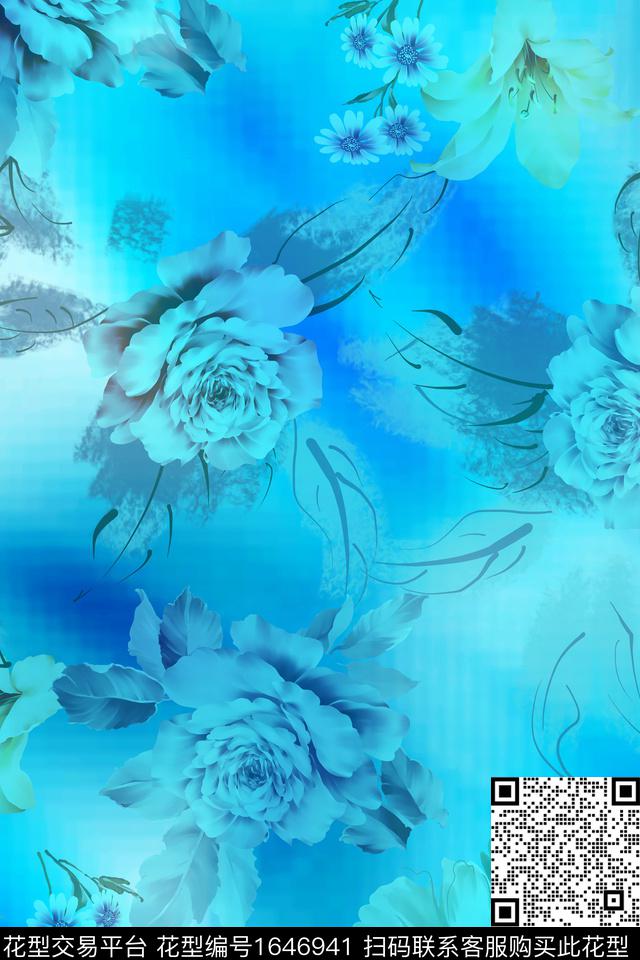 真丝满版散花数码华亿平台数码印花华亿平台下载（图片编号: 1646941） - 瓦栏（Walan）