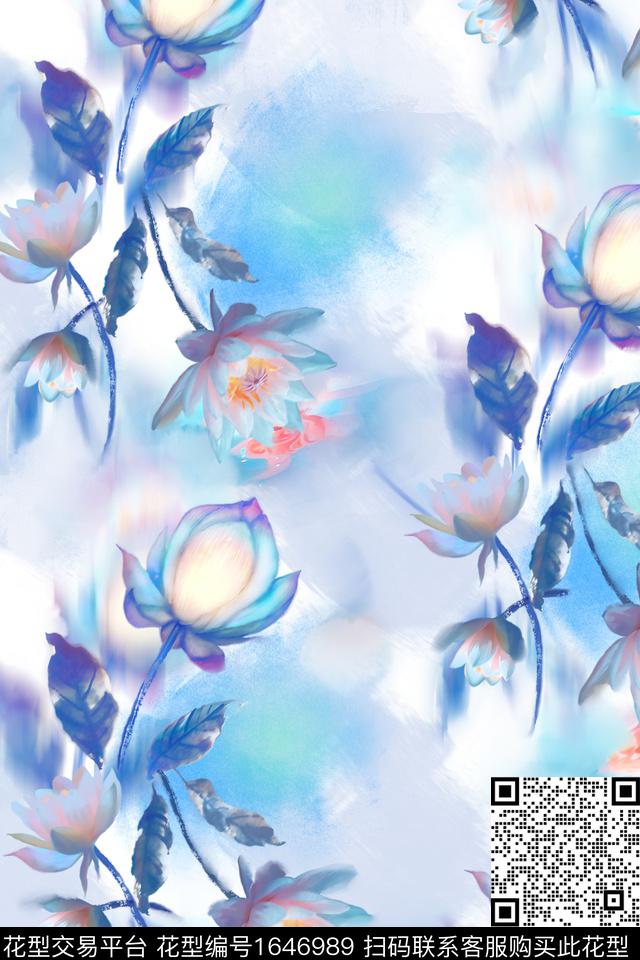 花卉抽象中国风数码印花华亿平台下载（图片编号: 1646989） - 瓦栏（Walan）