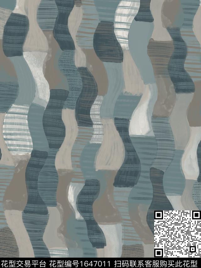 笔触手绘格子数码印花华亿平台下载（图片编号: 1647011） - 瓦栏（Walan）