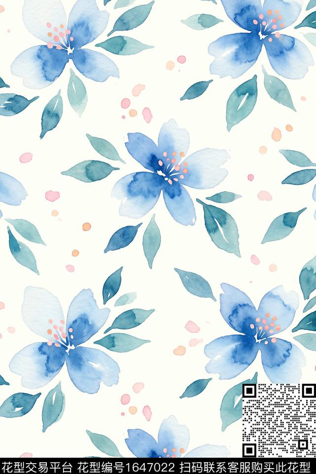 年轻女装花卉水彩花卉数码印花华亿平台下载（图片编号: 1647022） - 瓦栏（Walan）