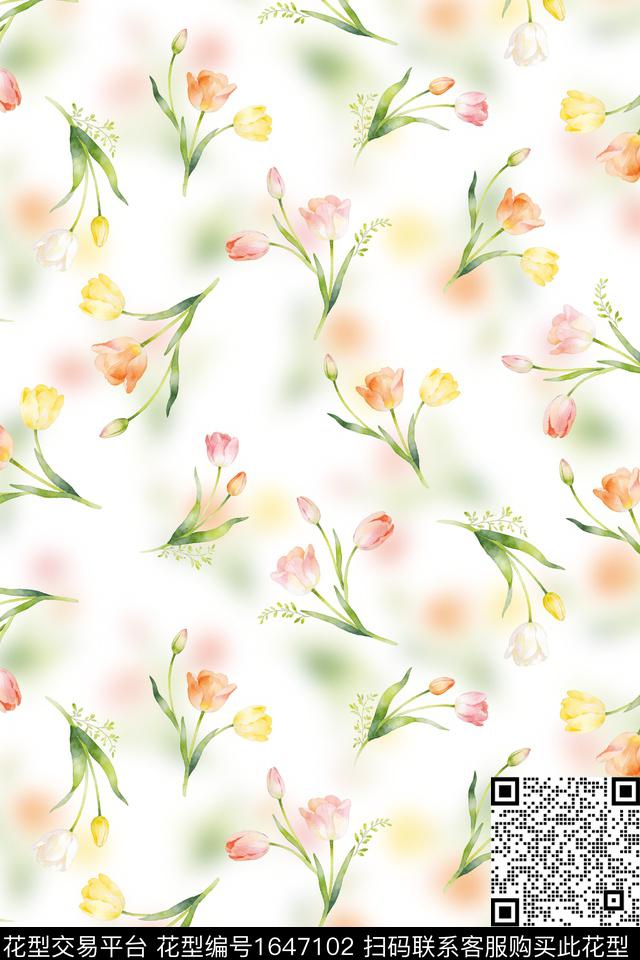 年轻女性花卉水彩花卉数码印花华亿平台下载（图片编号: 1647102） - 瓦栏（Walan）