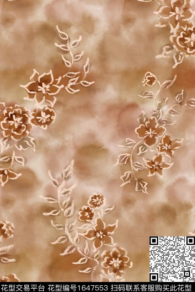 侘寂花卉水彩数码印花华亿平台下载（图片编号: 1647553） - 瓦栏（Walan）