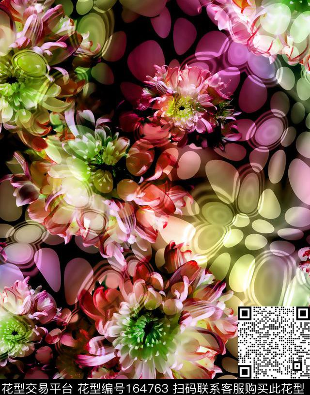 波纹花卉迷幻数码印花华亿平台下载（图片编号: 164763） - 瓦栏（Walan）