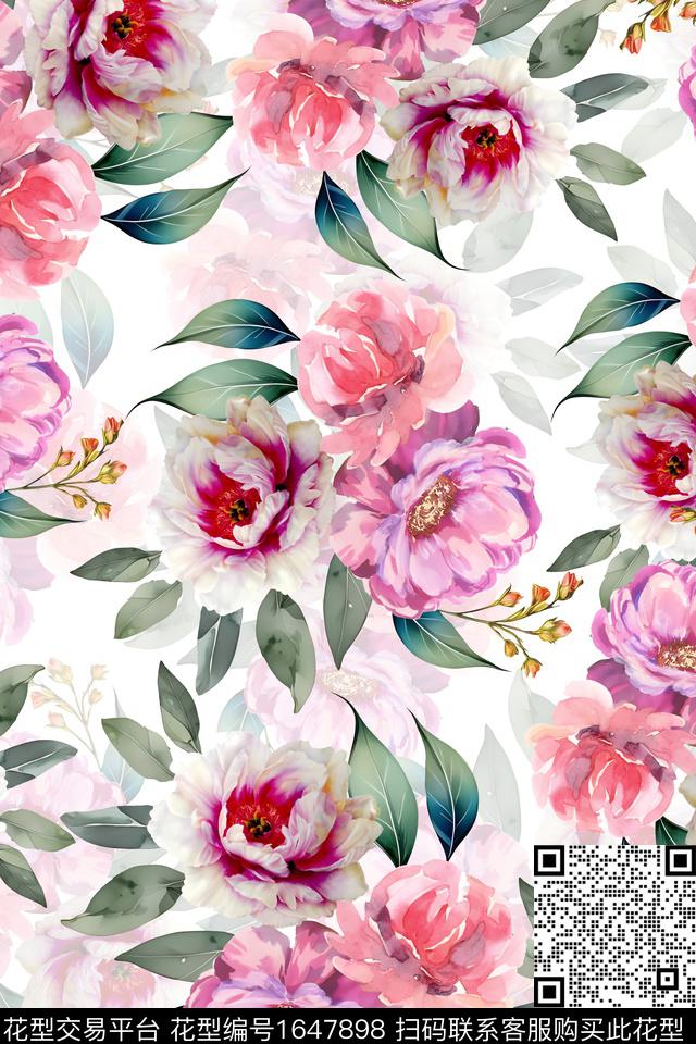 年轻女装小清新花卉数码印花华亿平台下载（图片编号: 1647898） - 瓦栏（Walan）
