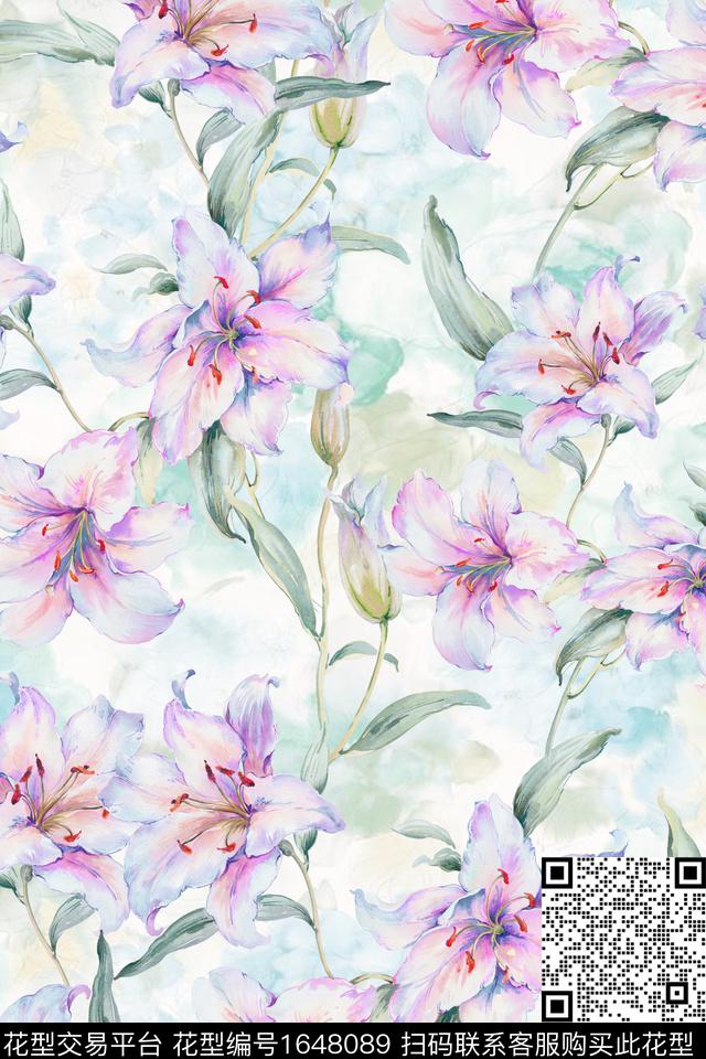 年轻女装小清新花卉数码印花华亿平台下载（图片编号: 1648089） - 瓦栏（Walan）