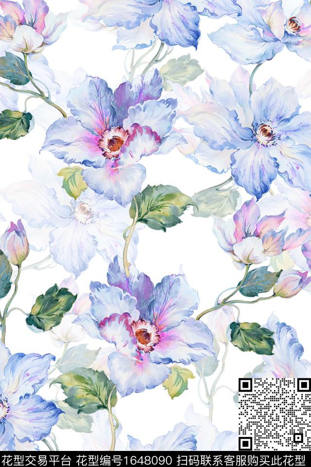 年轻女装小清新花卉数码印花华亿平台下载（图片编号: 1648090） - 瓦栏（Walan）