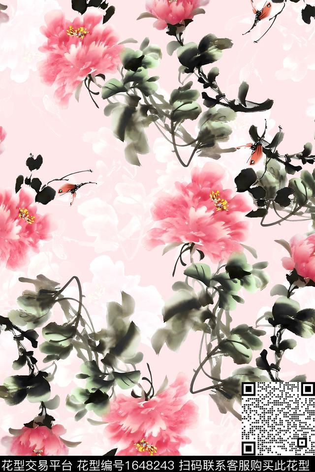 年轻女装中国风满版散花数码印花华亿平台下载（图片编号: 1648243） - 瓦栏（Walan）