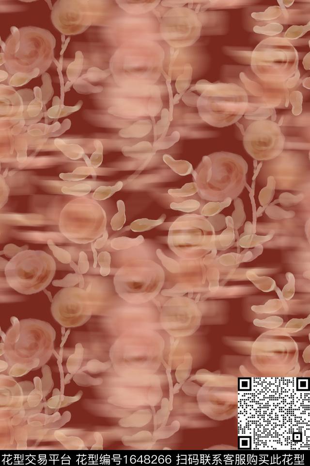花卉红花复古数码印花华亿平台下载（图片编号: 1648266） - 瓦栏（Walan）