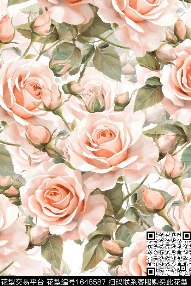 年轻女装真丝花卉数码印花华亿平台下载（图片编号: 1648587） - 瓦栏（Walan）