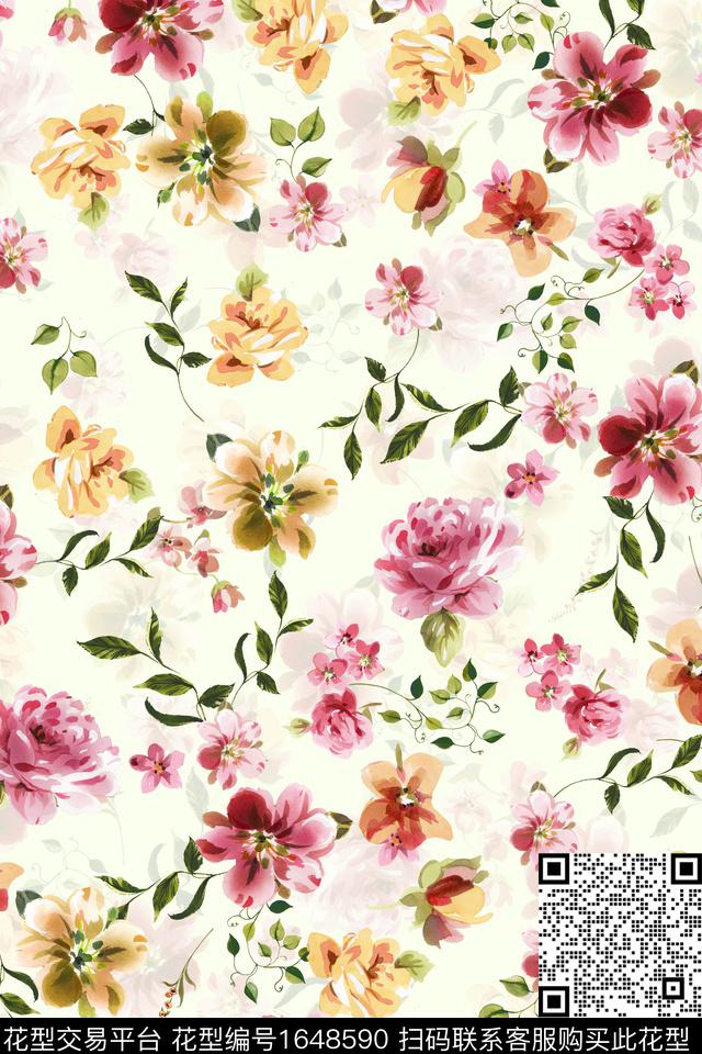 年轻女装真丝花卉数码印花华亿平台下载（图片编号: 1648590） - 瓦栏（Walan）