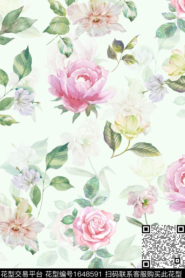 年轻女装真丝花卉数码印花华亿平台下载（图片编号: 1648591） - 瓦栏（Walan）