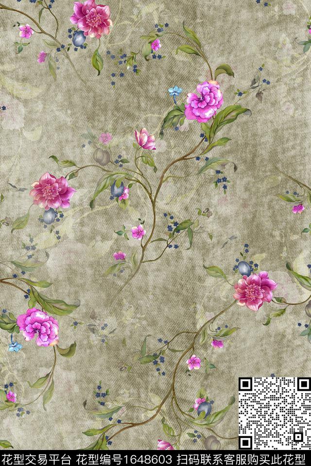 花卉小碎花手绘花卉数码印花华亿平台下载（图片编号: 1648603） - 瓦栏（Walan）
