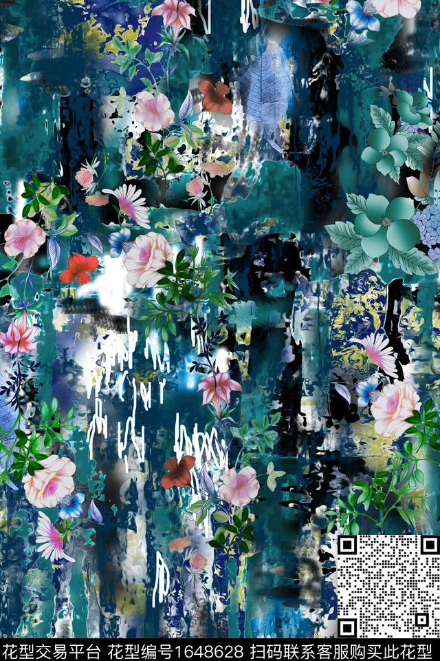 年轻女装风格化花卉年轻女性数码印花华亿平台下载（图片编号: 1648628） - 瓦栏（Walan）