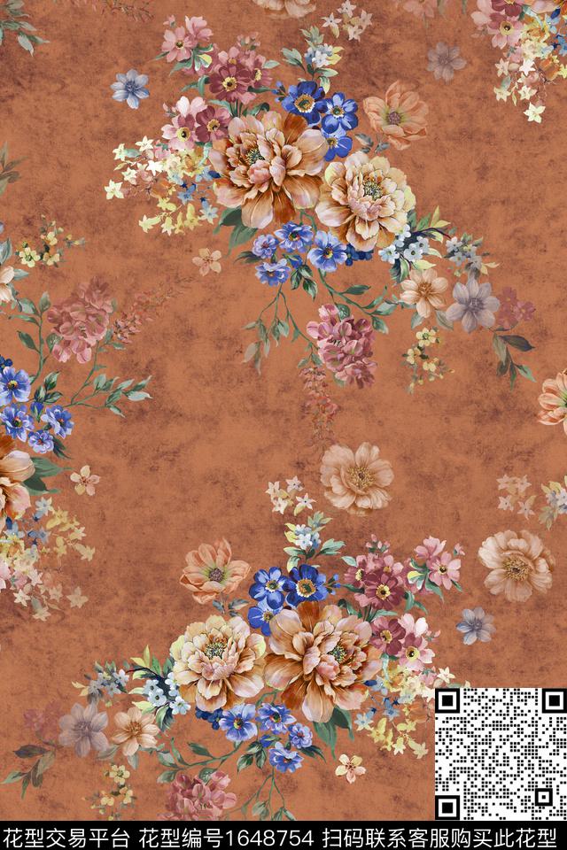 花卉中老年手绘花卉数码印花华亿平台下载（图片编号: 1648754） - 瓦栏（Walan）