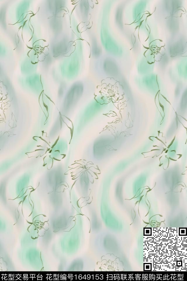 花卉水彩抽象数码印花华亿平台下载（图片编号: 1649153） - 瓦栏（Walan）