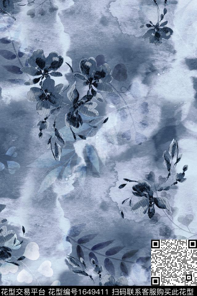 水彩侘寂风花卉数码印花华亿平台下载（图片编号: 1649411） - 瓦栏（Walan）