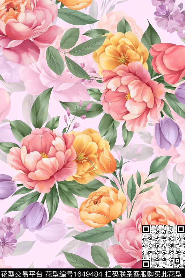年轻女装真丝花卉数码印花华亿平台下载（图片编号: 1649484） - 瓦栏（Walan）